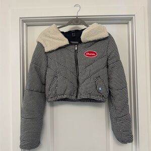 Forever 21 Black and White Checkered Puffer Jacket